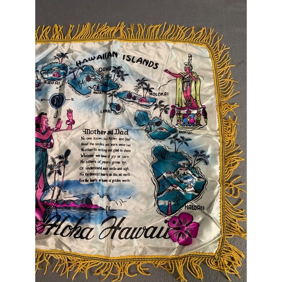 Vintage Hawaiian Islands Souvenir Pillow Cover w/ Fringe - Picture 4 of 9